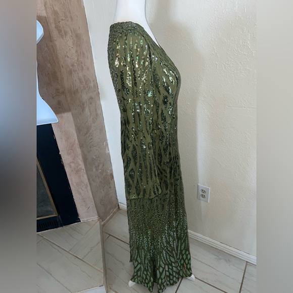 SHEIN Plus Sequin Women Elegant V Neck Split Sleeve Mermaid Formal Evening Dress - Picture 7 of 12